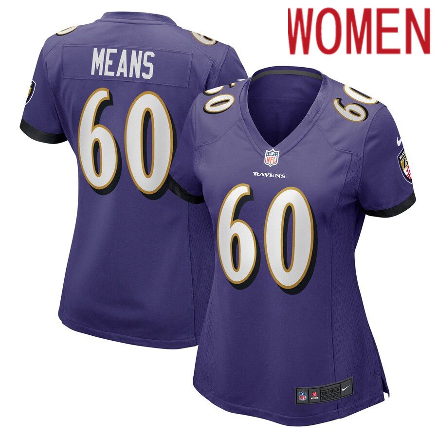 Women Baltimore Ravens #60 Steven Means Nike Purple Game Player NFL Jersey->women nfl jersey->Women Jersey